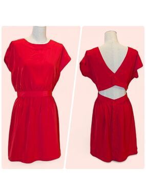 MNG by Mango Vibrant Red Cutout Button Up Back Dress Preppy Y2K Twee Tomato Girl